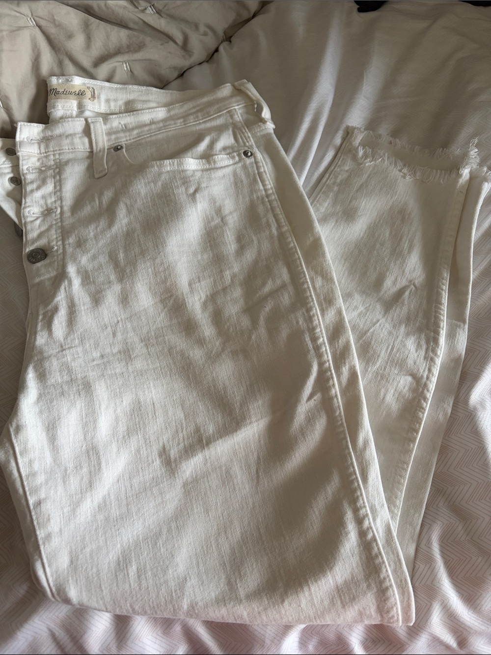 Madewell High-Rise White Skinny Jeans with Raw Hem - 32